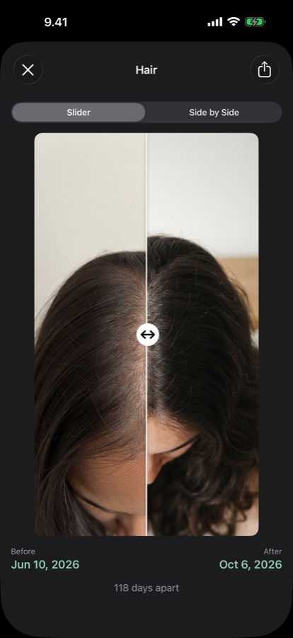 A slider comparing the same view on two dates.